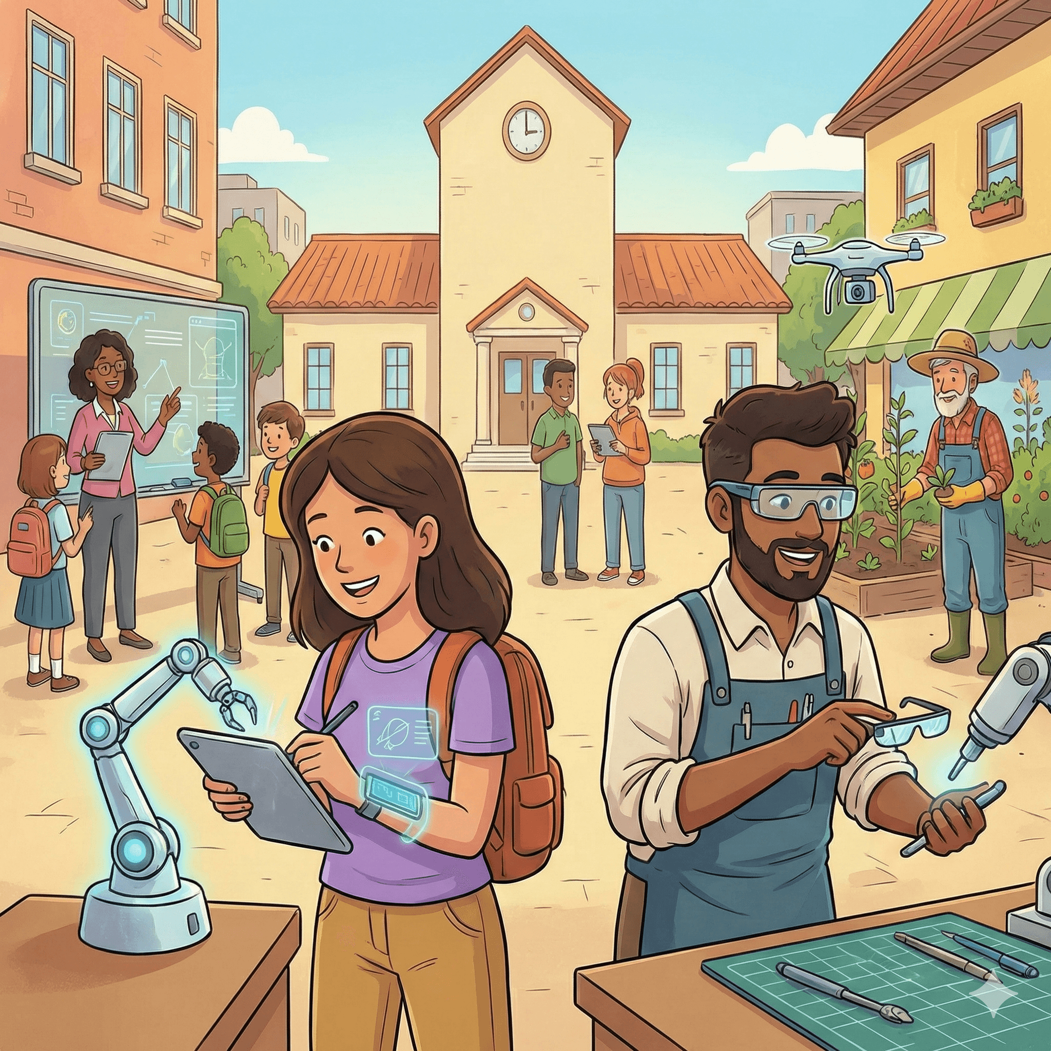 People working alongside AI tools in a community setting